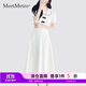 MeetMetro瑪依爾2025夏裝彼得潘領(lǐng)撞色盤(pán)扣上衣肌理感半身裙套裝 白色 S