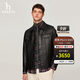 哈吉斯（HAZZYS）男裝 春秋款真皮外套【羊皮革】機車(chē)風(fēng)皮衣男ALVZU0BDF97 黑色BK L （175/96A 48）