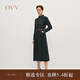 OVV秋冬熱賣(mài)女裝牛仔翻領(lǐng)羊毛隨附腰帶長(cháng)袖休閑連衣裙 藏青 M