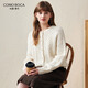 科蒙博卡秋冬羊毛開(kāi)衫外套女圓領(lǐng)寬松加厚毛衣針織上衣 云白色 M
