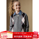 ELLE KIDS高智學(xué)院感菱格Polo領(lǐng)毛衣秋季女童新款翻領(lǐng)針織正肩套頭毛衣