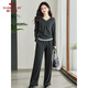 俞兆林（YUZHAOLIN）休閑套裝2025年春裝假兩件運動(dòng)風(fēng)連帽上衣搭直筒褲兩件套 Y51K078