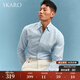 SKARO【可機洗 易打理】男士條紋襯衫休閑棉麻一片領(lǐng)襯衣2025年新款 灰藍條紋SKE2391（一片領(lǐng)） 40