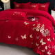 水星系列冬季加厚牛奶絨刺繡婚慶四件套大紅色被套雙面絨床單法蘭絨床品4 金玉良緣婚慶【牛奶絨】 1.8床單款四件套：被套配200*230