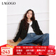 LAGOGO【萬(wàn)金系列】小香風(fēng)短款外套女拉谷谷春秋新款黑色亮絲上衣 混色(Y0) M