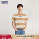 TOMMY JEANS【撞色條紋】春夏男裝純棉平紋針織休閑拼色刺繡短袖T恤上衣 卡其白條紋AB0 L