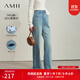 AMII女裝2025秋季新款帥氣丹寧風(fēng)定制布標天絲棉牛仔褲長(cháng)褲女 牛仔藍 L 165/72A