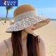 啄木鳥(niǎo)防曬帽子女2024款夏季海邊度假遮陽(yáng)草帽時(shí)尚可折疊大帽檐蕾絲黑膠 卡其 均碼