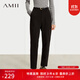 AMII女裝2025冬季新款通勤百搭抓毛薄絨錐形褲休閑褲九分褲女 黑色 M 160/68A