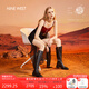 NINE WEST/玖熙騎士靴牛皮高筒粗跟皮靴顯瘦長(cháng)靴女NG250039CK 黑色 37