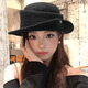 麓格立千金禮帽女帽子秋冬季2025新款毛呢漁夫帽氈帽盆帽冬帽赫本風(fēng)優(yōu)雅 黑色禮帽