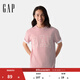 GAP男女裝2025春季新款純棉印花logo短袖T恤寬松休閑上衣725617 粉色 M (170/92A) 亞洲尺碼