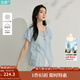 茵曼（INMAN）【51.8%苧麻】茵曼法式系帶襯衫2025年夏季新款女裝慵懶襯衣上衣  淺藍色 S
