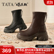 他她（TATA）加絨喵爪靴2025秋冬百搭時(shí)裝靴女瘦瘦短靴新款彈力靴 黑色 37