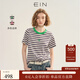 EIN言活力夏日色彩條紋撞色圓領(lǐng)復古文藝短袖T恤上衣2025夏季新款 灰藍 L