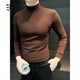 洋客半高領(lǐng)打底衫男款2025新款高級感內搭上衣修身秋冬季男士長(cháng)袖t恤 咖啡色 L 建議110-125斤
