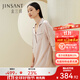 金三塔真絲睡衣女100%桑蠶絲簡(jiǎn)約外穿親膚襯衫式睡裙子 香妃色 XL