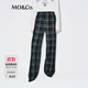 MO&Co.休閑褲2025冬新品黑白格紋抽繩松緊長(cháng)直筒高腰垂墜松弛MBE4PATT08 灰黑格 M /165