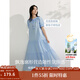 茵曼（INMAN）章若楠同款法式度假女裝木耳邊連衣裙休閑寬松2025夏季新品長(cháng)裙子  天空藍 S