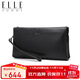 ELLE HOMME男士手包 平紋頭層牛皮拉鏈錢(qián)包大容量手拿包時(shí)尚男包EB282300350黑色  生日禮物送男友