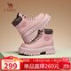 駱駝（CAMEL）【山韻】大黃靴女經(jīng)典馬丁靴綁帶厚底工裝靴 L24W076644 粉色 36