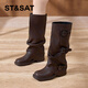 星期六厚底增高長(cháng)筒靴女2025新款秋冬季西部復古騎士靴子堆堆褲管瘦瘦靴