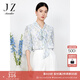 玖姿·安娜蔻肌理雪紡衫女2023夏花卉印花小眾設計感七分袖襯衫 花紋綠 S