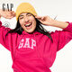 GAP女裝2025秋季新款logo貼布繡抓絨寬松套頭連帽衫衛衣792505 玫紅色 L (170/92A)亞洲尺碼【偏大,建議拍小一碼】