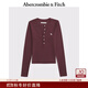 Abercrombie & Fitch【基礎百搭】經(jīng)典小麋鹿圖案女裝25秋修身亨利長(cháng)袖T恤139-5848 酒紅色 S (165/88A)