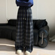 森女部落經(jīng)典復古格子高腰休閑褲女2025新款垂感百搭寬松闊腿褲冬 藏藍色褲子 M