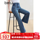 百圖betu女裝2025春夏新款牛仔褲裱袋撞色高腰九分喇叭褲褲子2502T68 牛仔色 M
