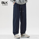 班尼路 S&K系列2025新款秋冬季純棉休閑褲男直筒加絨加厚運動(dòng)工裝長(cháng)褲子 藏藍色常規【正品銷(xiāo)售-贈送運費險】 L  【建議125-145斤】