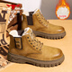公牛世家馬丁靴加絨加厚休閑男靴冬季新款時(shí)尚百搭工裝靴厚底增高大黃靴 黃棕加絨款 42 【標準運動(dòng)鞋尺碼】