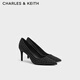 CHARLES&KEITH氣質(zhì)通勤尖頭高跟鞋細跟單鞋生日禮物送女友CK1-60280491 BLACK TEXTURED黑色紋理 37 （235）