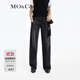 MO&Co.牛仔褲小香風(fēng)編織鑲邊高腰直筒闊腿棉質(zhì)設計感褲裝摩安珂 牛仔黑色 XS 25