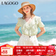 LAGOGO法式V領(lǐng)甜美泡泡袖雪紡衫女拉谷谷夏季新款荷葉邊碎花上衣 混色(Y0) L