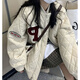 冬季菱形棉服菱格棒球服女新款加厚棉衣夾棉外套P字韓版寬松短款棉襖 米白色 加棉加厚 XL