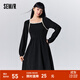 Semir森馬連衣裙女撞色方領(lǐng)針織裙法式優(yōu)雅冬季修身打底裙氣質(zhì) 黑色90001 XL 170/92A