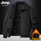 JEEP SPIRIT吉普加絨棉服男秋冬新款羊羔絨夾克工裝男士保暖翻領(lǐng)休閑棉衣外套 黑色 XL