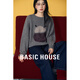 Basic House/百家好灰色卡通提花寬松毛衣冬季綿羊毛圓領(lǐng)正肩上衣 深灰 L
