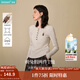 茵曼2025秋冬女裝新款萌寵刺繡花紗T恤半開(kāi)襟長(cháng)袖上衣 杏花灰 L