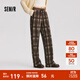 森馬休閑褲女格紋闊腿褲復古風(fēng)潮流2024新款冬季時(shí)尚仿呢長(cháng)褲鹽系 咖色調00355 M