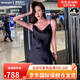 Amerpin國際一線(xiàn)品牌真絲連衣裙女100%桑蠶絲設計感修身早春顯瘦吊帶裙 黑色（禮盒包裝） XL 【推薦體重:110-119斤以下】
