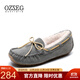 OZZEG澳洲豆豆鞋女冬季加絨保暖真皮棉鞋羊皮毛一體毛毛厚底防滑孕婦鞋 灰色（升級版） 36