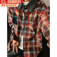棉之雪襯衫男長(cháng)袖外套美式復古格子襯衣男士外套內搭休閑拼接牛仔領(lǐng)襯衣 紅色-牛仔領(lǐng)長(cháng)袖 XL 【170CM-180CM】