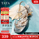 他她（TATA）涼鞋女鞋2025秋季新款法式氣質(zhì)粗跟閃鉆一字帶外穿拖鞋女 銀色 38