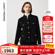 朗姿純羊毛設(shè)計感雙面呢立領(lǐng)夾克上衣高級感修身毛呢外套冬季新款 黑色 S