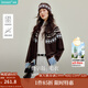 茵曼2025秋冬女裝新款費爾島撞色幾何提花毛衣外套疊穿針織衫開(kāi)衫 咖啡色 XL