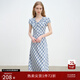 自巧小個(gè)子藍色斜裁格子連衣裙女2025夏季新款法式短袖中長(cháng)裙子 藍白格 M （4碼）