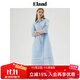 ELAND衣戀連衣裙女舒適透氣襯衫領(lǐng)A字九分長裙純棉夏季新款 淺藍色(51)L/Blue L 170